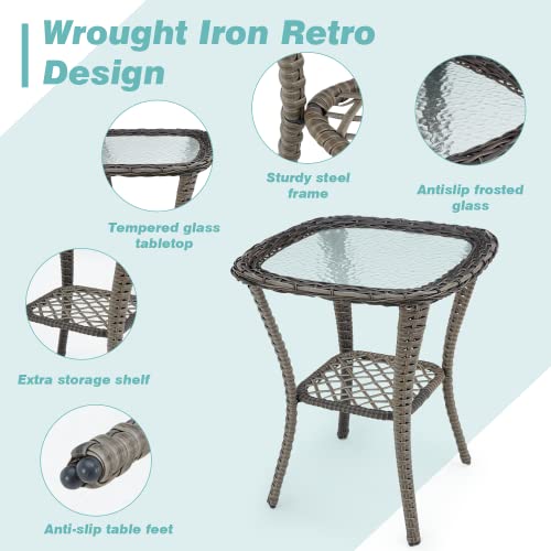 Erommy 3 Pieces Outdoor Swivel Rocker Patio Chairs, 360 Degree Rocking Patio Conversation Set With Thickened Cushions And Glass Coffee Table For Backyard, Blue #TOP6