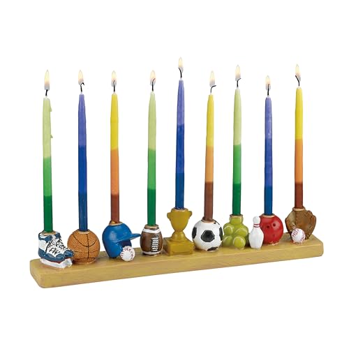 Rite Lite Hand Painted Resin Sports Hanukkah Menorah - Love of athletics - Features 9 games design - Perfect for every night of Chanukah Hanukkah