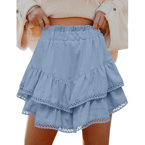 LOMON Flowy Skorts for Women Ruffle Tiered Skorts High Waist Mini Skirts Tennis Golf Crochet Casual Shorts