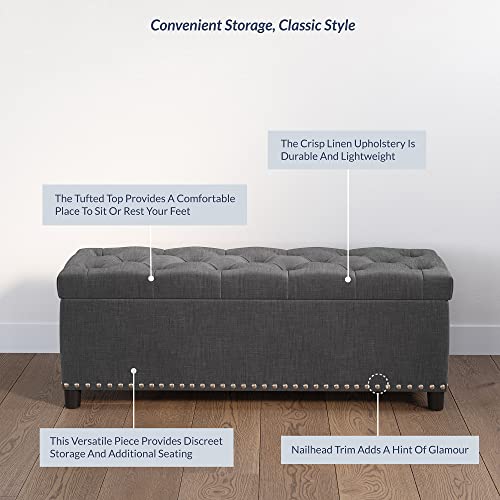 Image of BELLEZE Storage Ottoman, Tufted Ottoman with Close Hinge, Foot Rest for Living Room (Dark Gray, 47 inch)