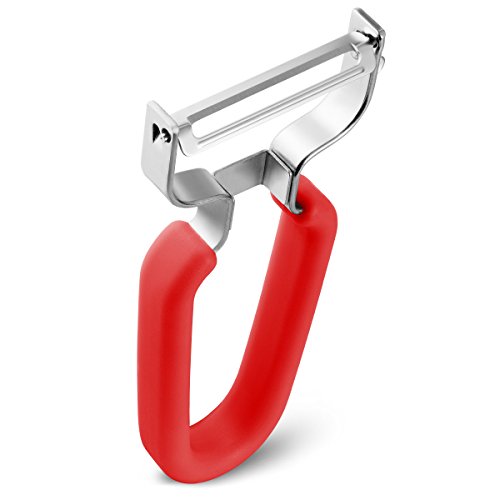Swissler Silicone Non Slip Grip Ultra Sharp Stainless Steel Swiss Y Peeler For Fruits And Vegtables (RED)