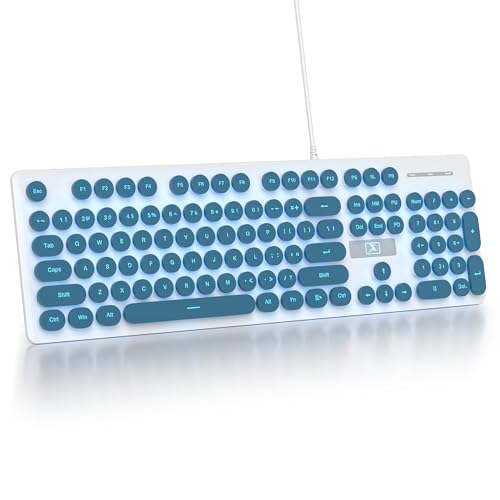 iRoboosta Retro Typewriter Blue Keyboard Full Size, 104 Keys...