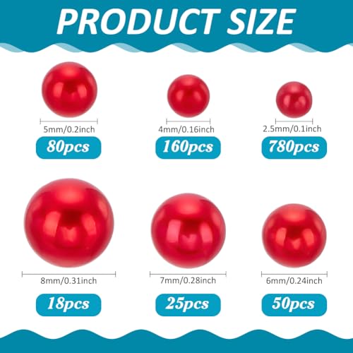 PH PandaHall 1100pcs 6 Sizes No Hole Red Beads Pearl Beads Undrilled Imination Pearls for Vase Filler Gothic Style Jewellery Making Wedding New Year Party Valentines Home Dector, 2.5/4/5/6/7/8mm