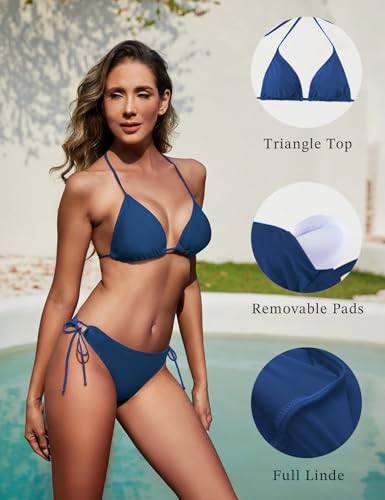 Image of Women String Bikini Set Halter Side Tie Two Piece Swimsuit Triangle Bathing Suits