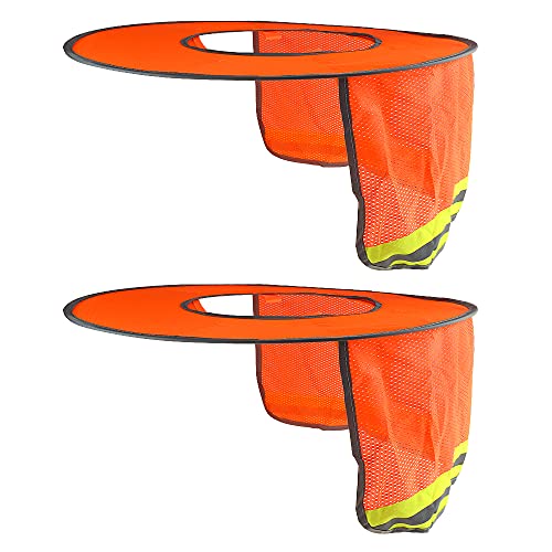 WMYCONGCONG 2 Pack Hard Hat Sun Shade Full Brim Mesh Neck Shield Sun Visor with Reflective Strip for Outdoor Construction Site Hardhats Safety Helmet Accessories, High Visibility Orange