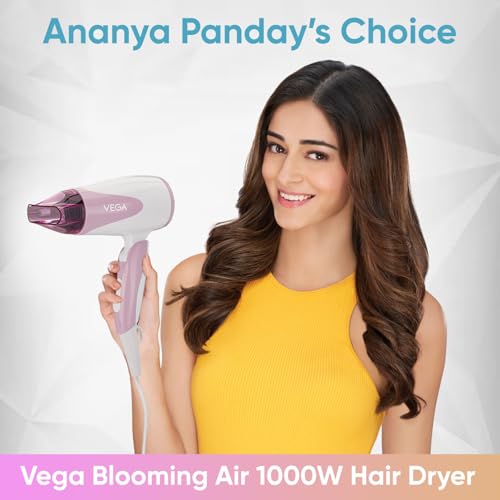 Vega Blooming Air Foldable 1000 Watts Hair Dryer for Women with Quick Dry, Flexiable Heat Setting and Detachable Nozzle, Automatic Overheat Cutout (VHDH-05), (Made in India) - Image 2