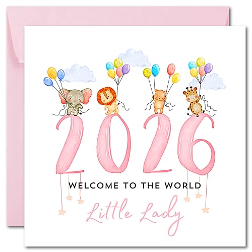 Printperfect - 2026 New Baby Card Baby Girl Welcome To The World - Newborn Card - Congratulations On Your New Baby - Niece/Goddaughter - Grandaughter - Girls - Born in 2026 (2026)