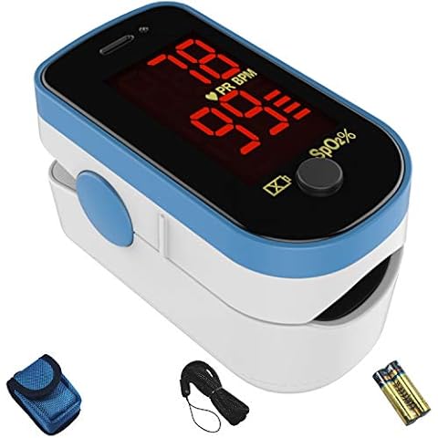 CHOICEMMED Finger Pulse Oximeter - Blue Blood Oxygen Monitor with Batteries - Portable O2 Saturation Sensor in Carry Pouch Cover