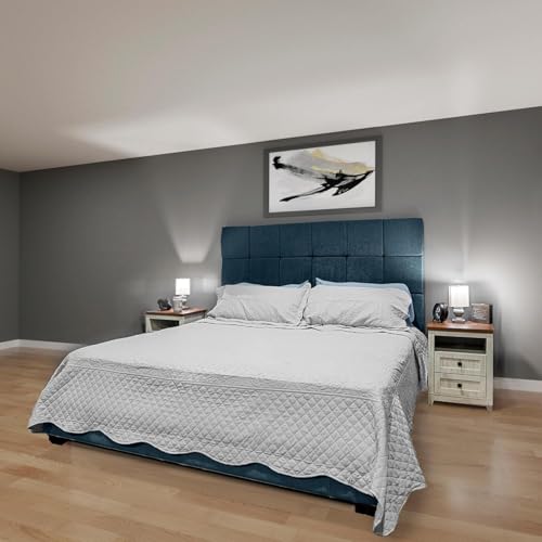 Grandeur Panel Systems Handmade Upholstered Headboard Panels | Peel and Stick Wall Panels | DIY Headboard Panels for Twin, Full, Queen, & King | Denim (4 Piece)