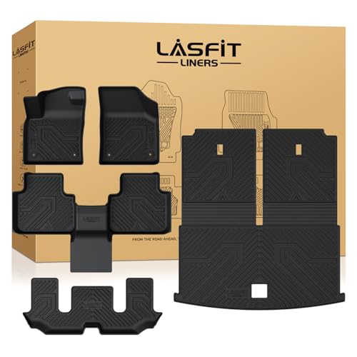 Image of LASFIT TPE All-Weather Floor Mats Full Set for Volkswagen Atlas 2019-2026, 6-Seat Captain's Chairs, 3-Row Floor Mats, Cargo Liner & Seatback Liners, Black
