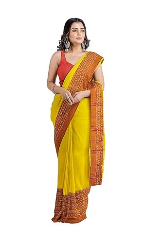 Image of eC ESHA'S COLLECTION Women's Cotton Blend Begumpuri Handloom Saree With Unstitched Running Blouse Piece