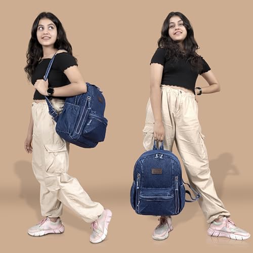 ZAINTO Denim Backpacks for men and women Stylish Outdoor Dark Blue - Image 3