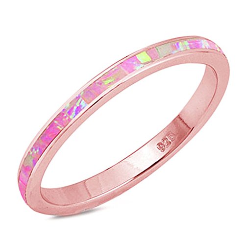 Oxford Diamond Co .925 Sterling Silver Womens Lab Created Opal Eternity Wedding Stackable Band Ring Sizes 4-12