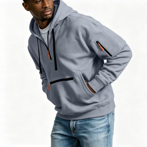 Big and Tall Hoodies for Men Quarter Zip Pullover Hooded Sweatshirt - image 3