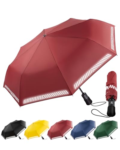 Chakipee Regenschirm Sturmfest Taschenschirm mit Reflexstreifen Umbrella...