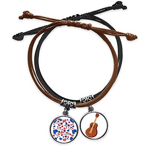 Pulsera de cuerda con patrón de flor y corazón de cuero para guitarra