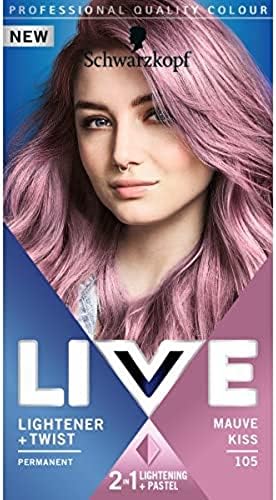 Schwarzkopf LIVE Lightener + Twist Permanent Pink Hair Dye, 2 in 1 Formula, Lightens and Colours Up To 3 Levels- Mauve Kiss 105