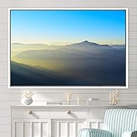 Framed Canvas Wall Art Blue Sunset Abstract Aerial Colorful Digital Art Landscape Minimalist Mountain Top Multicolor - 16x24 inches
