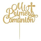 Mi Primera Comunión Cake Topper - Baptism Cake Decorations - First Holy Communion, God Bless This Child, Wedding, Baby Shower, Christening Party Decorations Gold Glitter