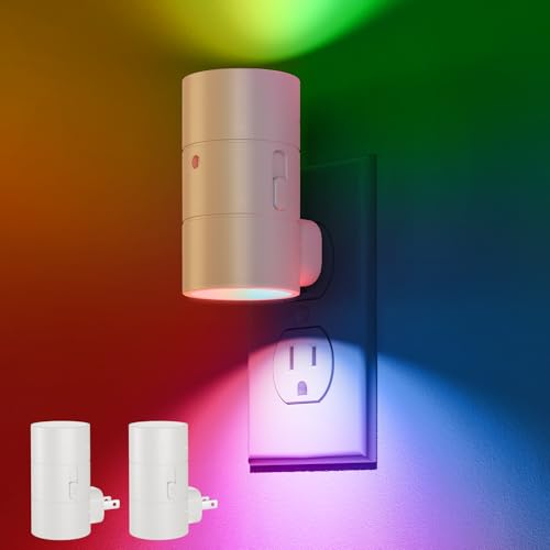Image of VOLISUN Led Night Light Plug into Wall, 6 RGB Night Lights with Light Sensor, Color Changing Mode, Dimmable Night Light for Christmas, Halloween, Holiday Decor, Hallway, Bedroom White 2 Pack