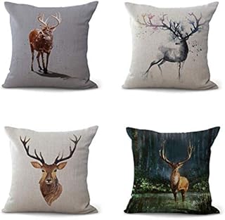 Hengjiang WEIANG Cushion Cover Holy Deer Dream Sika Deer Creative Art Pillow Case Home Bar Club Car Bed Decor Sofa Cushion Cover (18x18 inch/ 45x45cm) MY-A1151-01 (#09)