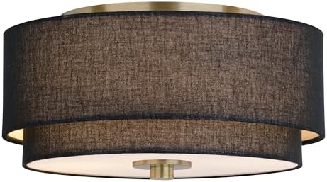 VAXCEL Burnaby 13-in W Gold Brass Mid-Century Modern Semi Flush Mount Ceiling Light Black Linen Drum Shade
