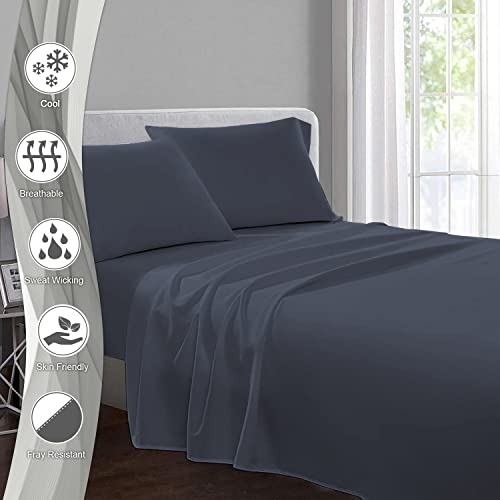 Pizuna Pure Combed Cotton Double Flat Sheet Dark Blue, 600 Thread Count Long Staple Brushed Cotton Flat Sheets Double - Image 2