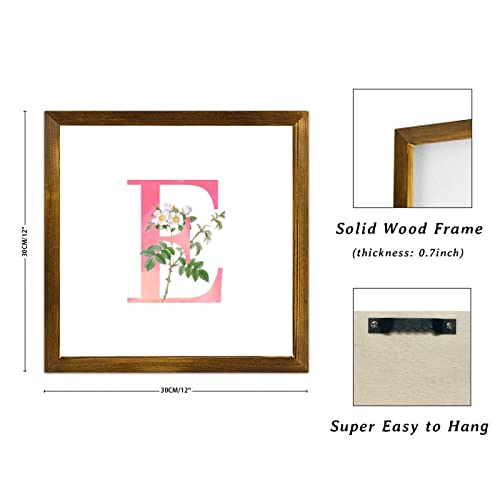 Luckluccy Initial Letter E Pink Wooden Signs Monogram White Floral Framed Wood Plaque Sign Botanical Plant Decorative Home Wall Art Unique Signs With Hook For Home Kitchen Laundry Shelf Decor 12X12In #TOP1