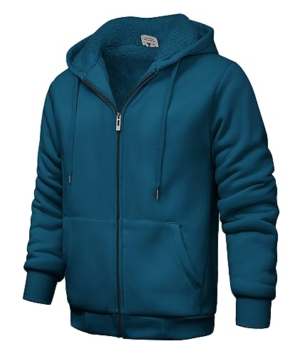 Image of V VALANCH Men Hoodies Zip Up Sherpa Lined Sweatshirts Heavyweight Thick Warm Fleece Winter Jacket