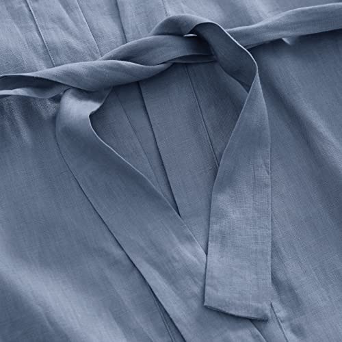 Image of Amazhiyu Womens Pure Linen Mid Length Kimono Robes Lightweight Long Sleeve Bathrobe