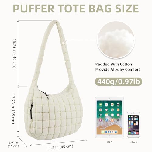 Image of Puffer Tote Bag for Women Handbag Nurse Bag with Cup Holder & Laptop Compartment & Trolley Sleeve for Work Travel