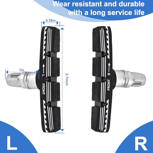 Bike Brake Pads Set, 70mm Universal V-Brake Blocks for Mountain and Road Bicycles, No Noise, No Skid, Includes Hex Wrench, Nut, and Shims for Front and Rear Wheels 2Pairs - Thumbnail 2