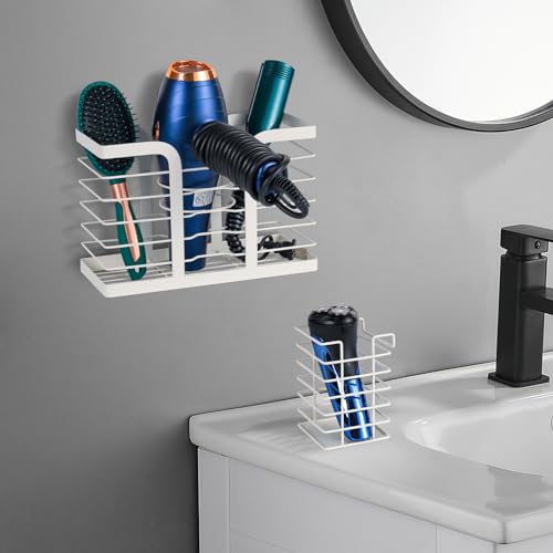 YUET Hair Dryer Holder Station/Wall Mounted,With Self Adhesive Pads No Drill,Hairdryer Tools Organizer,Hair Accessories Organiser Storage for Hair Brushes,Straightener,Flat Iron,Curling Wand White - Image 6