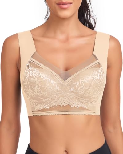 Image of WOWENY Seamless Lace Bras for Women Wirefree Comfortable Mesh Padded Soft Back Smoothing Bra