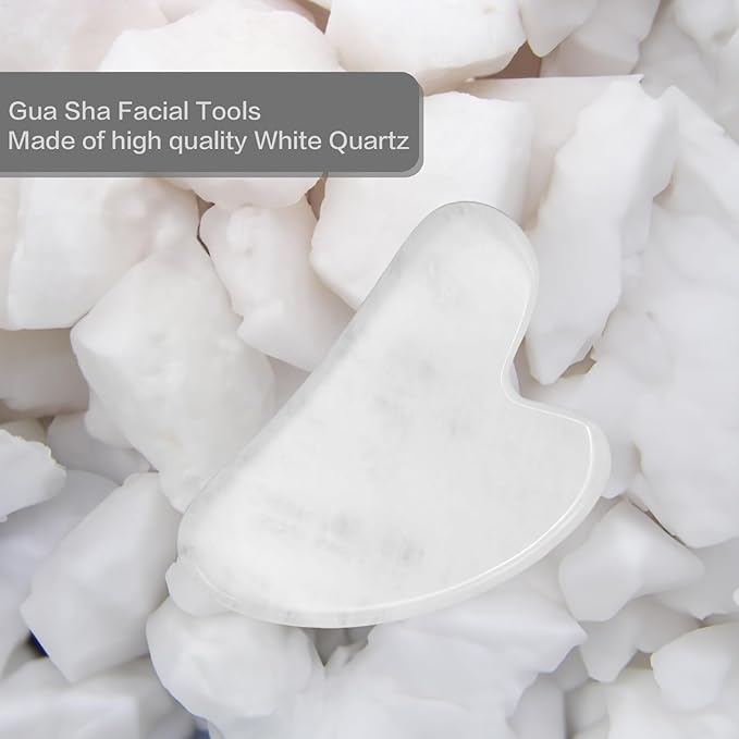 Image of Grade A+ Crystal Clear White Rose Quartz Facial Gua Sha Natural a Altitude of Himalaya Face Massager Anti-Aging, Drainage Massage, Wrinkles (Transparent White)