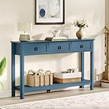 Treocho 53.1' Console Table with 3 Drawers, Modern Entryway Table, 2-Tier Narrow Long Sofa Table Behind Couch Table for Living Room, Hallway, Blue