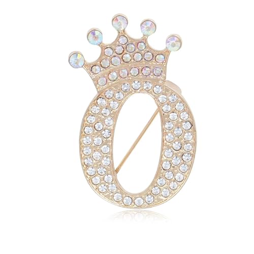 Image of Initial Letter Brooch Pins with Crown for Women Girls Men Boys Personalized Name Brooches Crafts Colorful Rhinestone Brooch Pins Gold A-Z