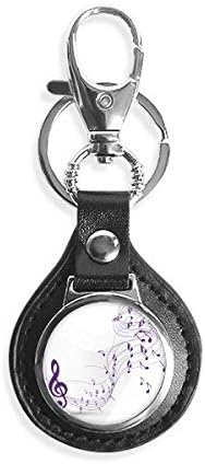 DIYthinker Flappg Purple Music Notes White Key Chain Ring Keyholder Hook Leather Metal image 2