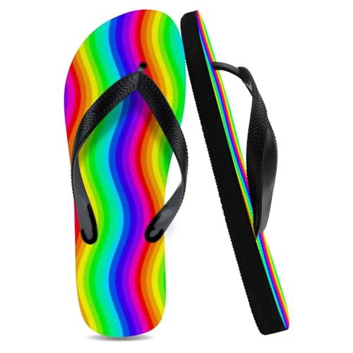 Chanclas unisex para mujer, para interiores y hogares, ligeras, para el verano, para ducha, regalos para hombre y novio, Olas coloridas del arco iris, Small