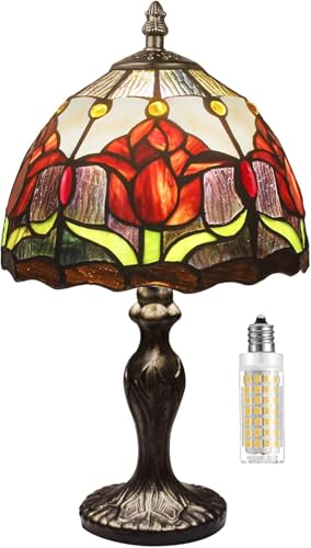Image of 8'' Stained Glass Table Lamp, Vintage Desk Bedside Night Light