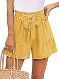 Heymoments Women's Wide Leg Shorts Lightweight Yellow XX-Large High Waisted Adjustable Tie Knot Loose Summer Cute Trousers
