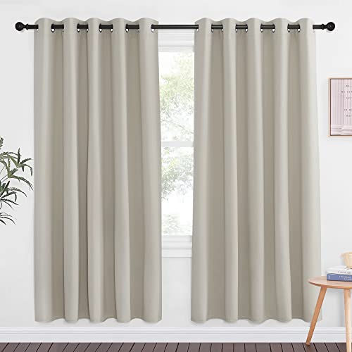 NICETOWN Blackout Natural Large Window Treatment for Bedroom - Grommet Thermal Curtains Room Darkening Sound & Light Reducing Sliding Door Curtains & Drapes for Living Room (1 Panels W66 x L72)