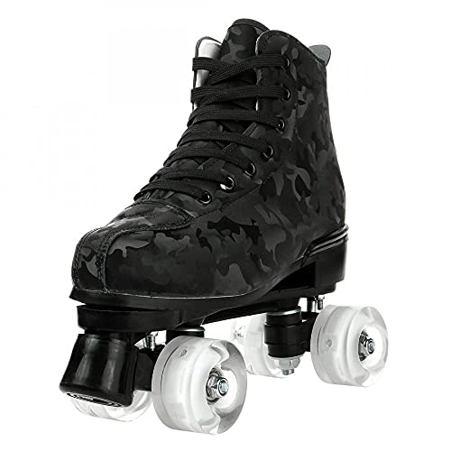 Roller Skates For Women Men Cozy Stylish Black Camouflage Space Leather High-Top Roller Skates For Beginner, Indoor Outdoor Double-Row Roller Skates (Flash Wheel,45-Us Women 11-Us Men 9) #TOP4