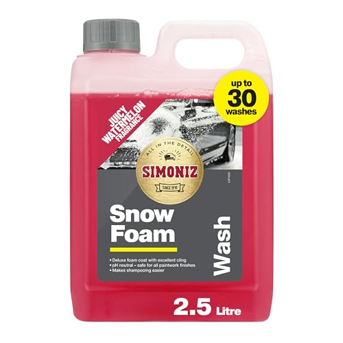 Simoniz Concentrated Snow Foam Car Pre-Wash 2.5L. Thick Cling pH Neutral Foam Cleaner Watermelon Fragrance Dilutes up to 1:9 2030 Washes Pressure Washer Foam Lance Shampoo