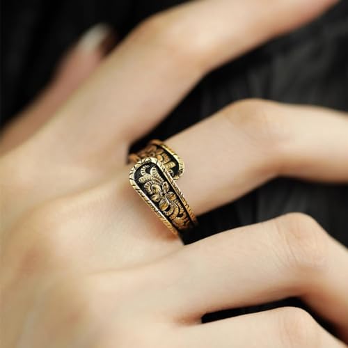 Vintage Flower Open Spoon Ring for Women Men Retro Gold-Tone Trendy Asymmetry Wrap Finger Rings Antique Fashion Adjustable Statement Boho Victorian Wedding Middle Tail Band Fashion Jewelry4