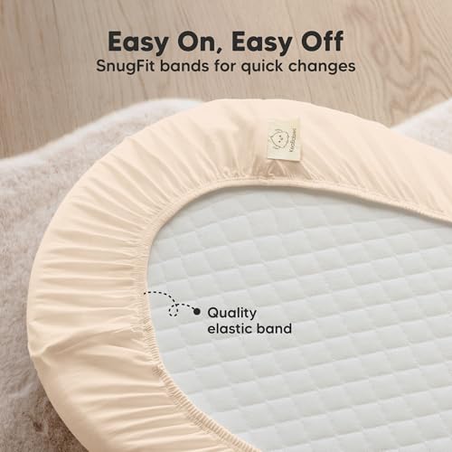 Image of 2-pk Waterproof Bassinet Sheets Girls, Boys, Cotton - 33x17 Universal Bassinet Mattress Pad Protector Cover, Compatible with Graco, Baby Delight, Chicco, Halo Bassinest Swivel Sleeper Fitted (Cameo)