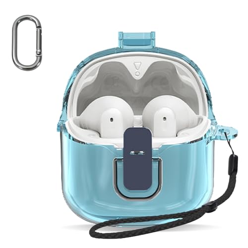 JBL TUNE FLEX GHOST用 ケース 全面保護カバー シリコンケース 【HUKWIMO】 カラビナ付き 耐衝撃 防水 防塵 装着充電可能 全面保護 キズ防止 JBL TUNE FLEX GHOST対応インイヤーヘッドホン用ヘッドホンケース [ブ