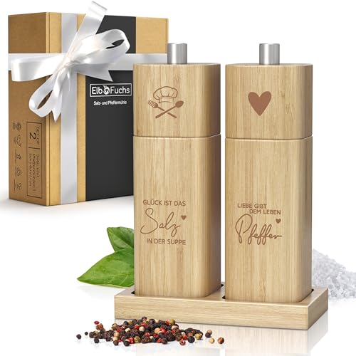 ELBFUCHS® Salz und Pfeffermühle Holz Groß [PERFEKTE GESCHENKIDEE] Liebevolles 2-er Set Pfeffer und Salzmühle mit Keramikmahlwerk | Ideal für...
