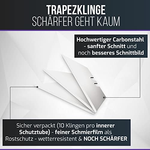Filzada® 10x PROFI Trapezklingen für Teppichmesser - Ultra scharfe Teppichmesser Klingen - 0,6 mm stark