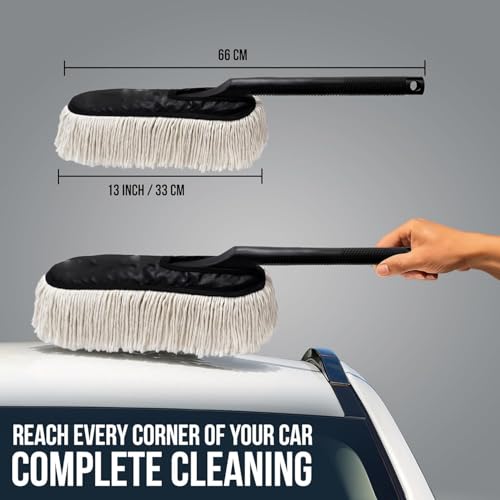 Image of Car Duster with Paraffin Wax-Treated Cotton Strands | Scratch-Free Dry Dust Cleaner for Cars | Lint Free Reusable Exterior Cleaning Brush